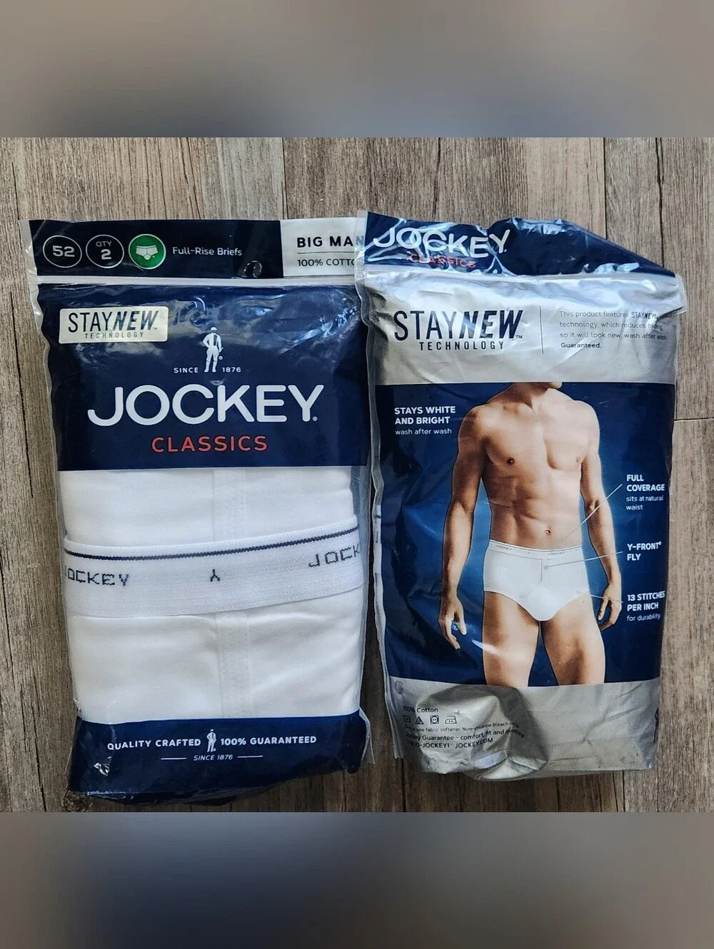 Jockey Big Mans Classics Briefs size 52 White 2 Pack (2) New Y-front fly